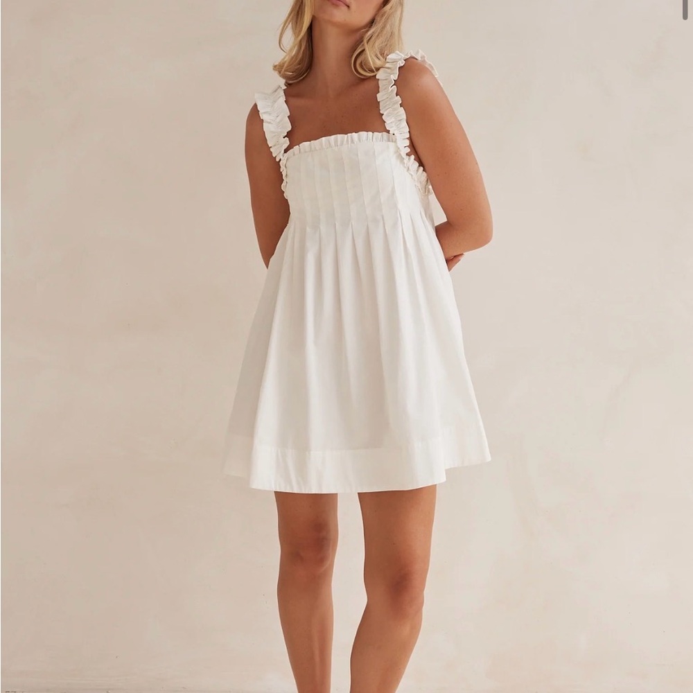 White Ruffle Strap Mini Dress